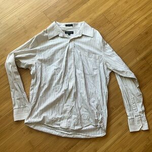 Collared white shirt with thin black stripes